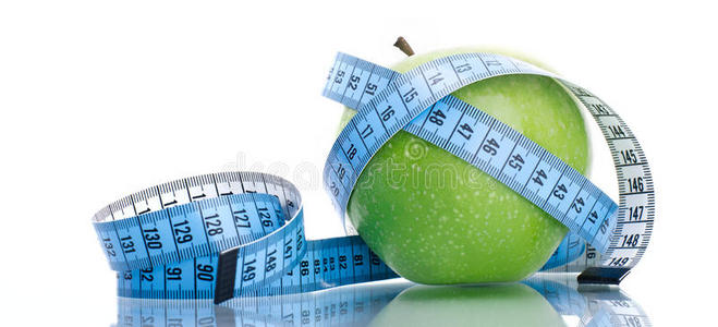 带卷尺的减肥概念青苹果图片
