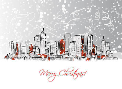 城市风景背景圣诞明信片图片