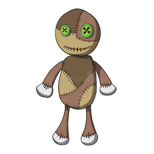 卡通黑夜娃娃带纽扣的卡通旧布娃娃.矢量照片