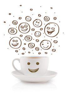咖啡杯，棕色手绘快乐笑脸