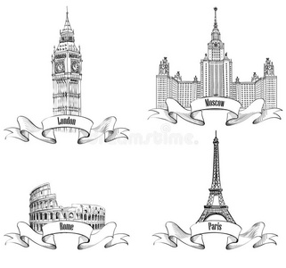欧洲城市符号素描集巴黎伦敦罗马莫斯科