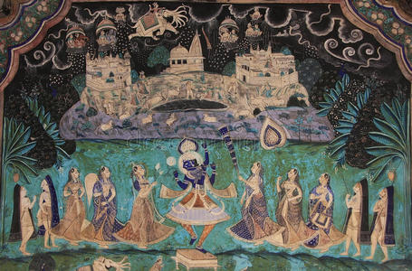 印度本迪宫奇特拉沙拉彩色壁画图片