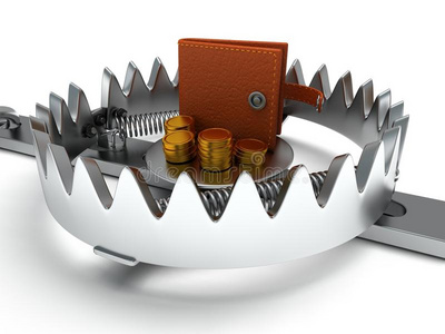 金属动物陷阱与金钱隔离在白色照片