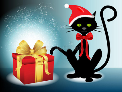 带黑猫圣诞老人的圣诞礼物