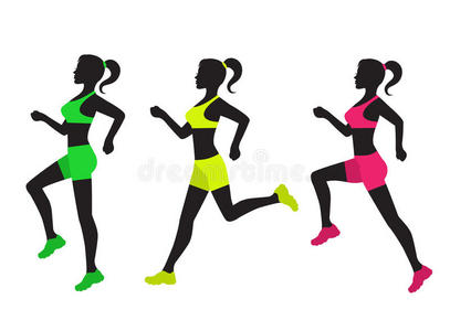 跑步女性的三个轮廓