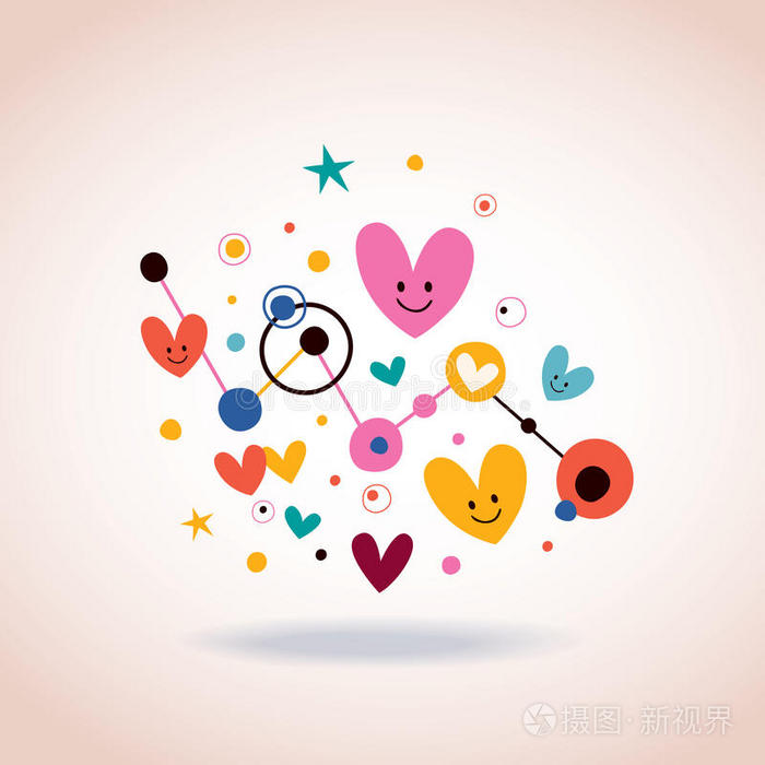 可爱的卡通心和点抽象艺术插图
