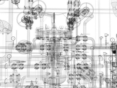 工业设备。线框渲染