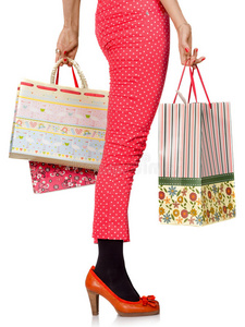 女人的腿和购物袋图片