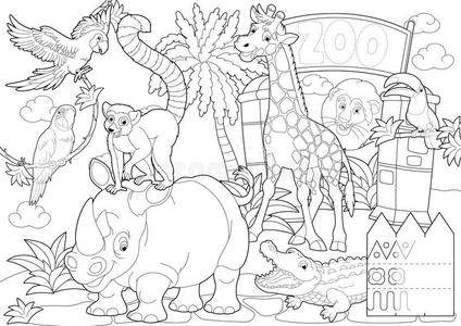 彩色页动物园儿童插图