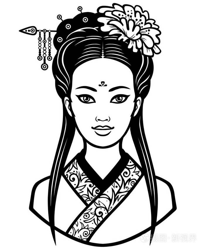 古代的发型的年轻中国女孩的画像 在白色背景上孤立的单色矢量图 打印 海报 T 恤 卡 可用于着色书插画 正版商用图片0z4ml7 摄图新视界 古代的发型的年轻中国女孩的画像 在白色背景上孤立的单色矢量图 打印 海报 T 恤 卡 可用于着色书插画 正版商用图片0z4ml7 摄图新视界
