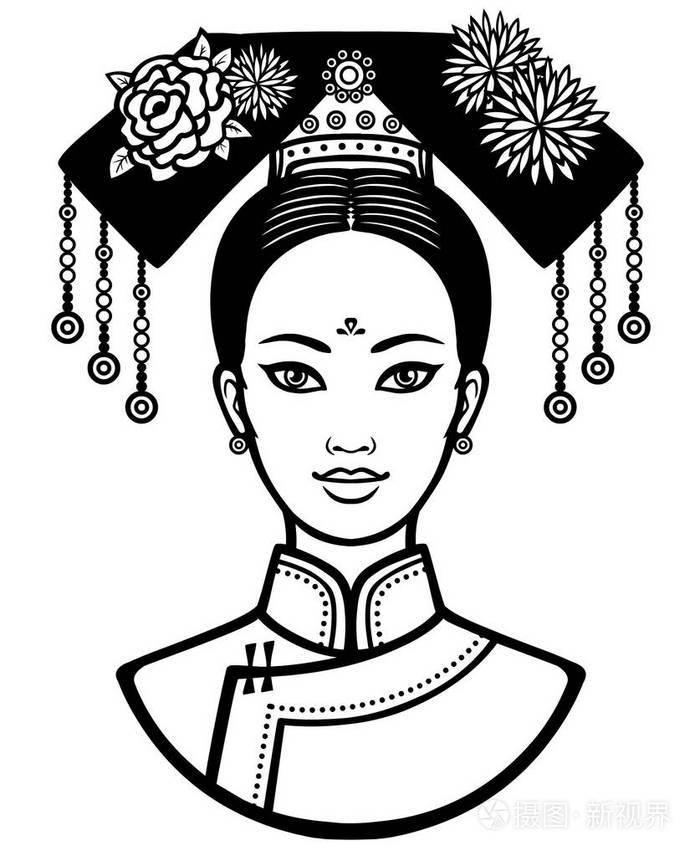 古代的发型的年轻中国女孩的画像 在白色背景上孤立的单色矢量图 打印 海报 T 恤 卡 可用于着色书插画 正版商用图片0z4ml8 摄图新视界 古代的发型的年轻中国女孩的画像 在白色背景上孤立的单色矢量图 打印 海报 T 恤 卡 可用于着色书插画 正版商用图片0z4ml8 摄图新视界
