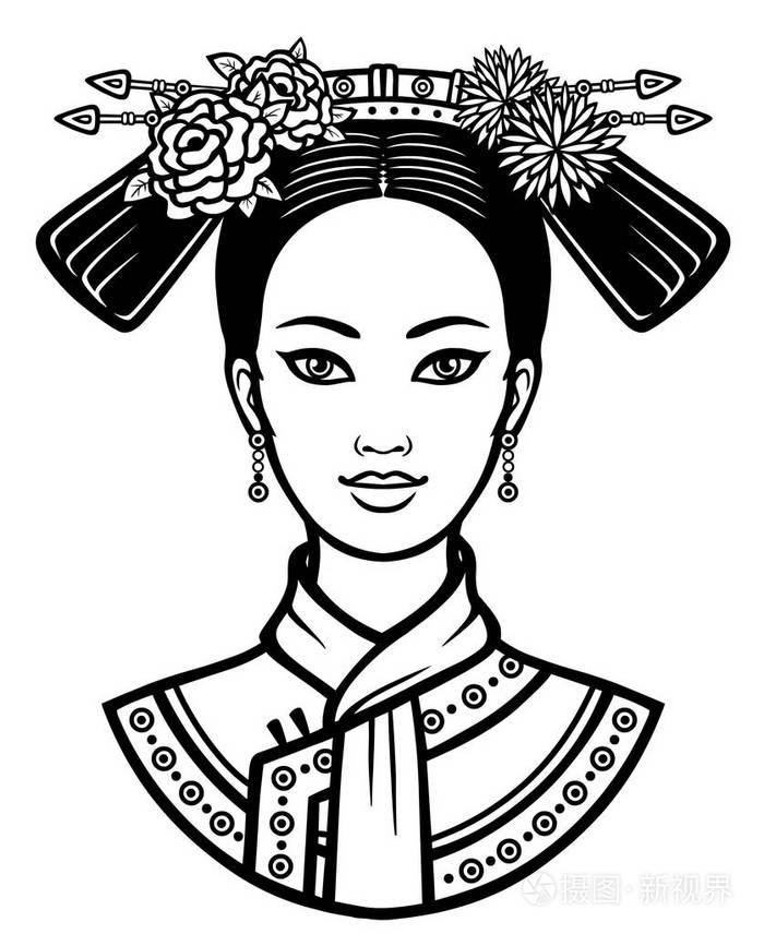 古代的发型的年轻中国女孩的画像 在白色背景上孤立的单色矢量图 打印 海报 T 恤 卡 可用于着色书插画 正版商用图片0z4ml9 摄图新视界 古代的发型的年轻中国女孩的画像 在白色背景上孤立的单色矢量图 打印 海报 T 恤 卡 可用于着色书插画 正版商用图片0z4ml9 摄图新视界