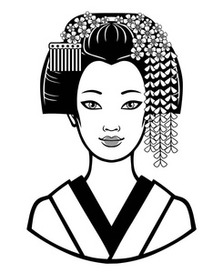 年轻的日本女孩 古代发型的画像 在白色背景上孤立的单色矢量图 打印 海报 T 恤 卡 可用于着色书插画 正版商用图片0dn9ts 摄图新视界 年轻的日本女孩 古代发型的画像 在白色背景上孤立的单色矢量图 打印 海报 T 恤 卡 可用于着色书插画 正版商用图片0dn9ts 摄图新视界
