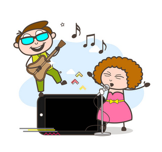 与智能手机矢量卡通男 女歌手女化学家, 足球运动员, 酒店女佣, 歌手