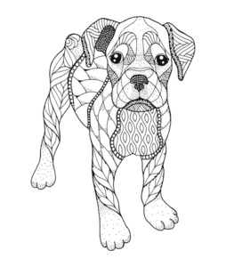 拳师狗在 zentangle 和点画的风格.矢量图.