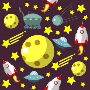 无缝模式空间 火箭 彗星 星星和月亮与不明飞行物