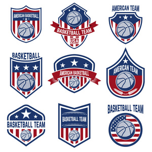 美国篮球团队标签的集合。与篮球球标志