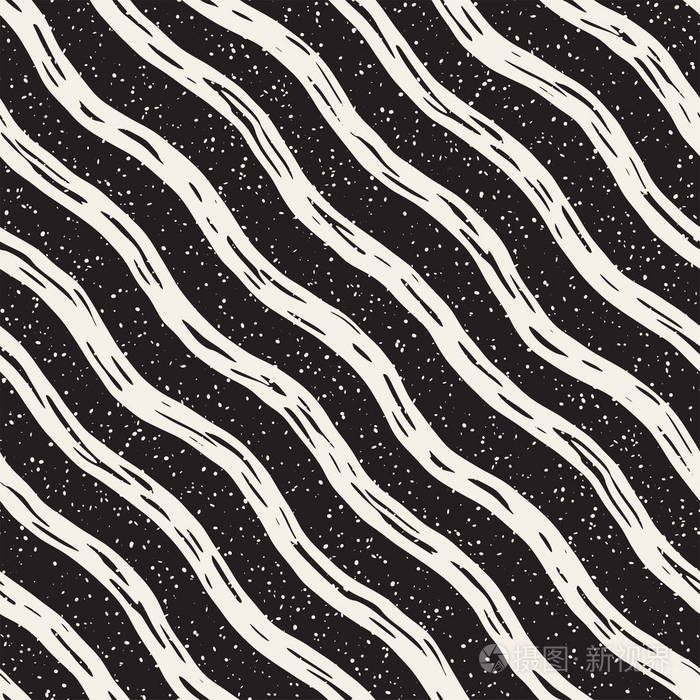 用涂鸦线条的无缝花纹手绘又脏又臭的波浪条纹背景时尚无休止的写意