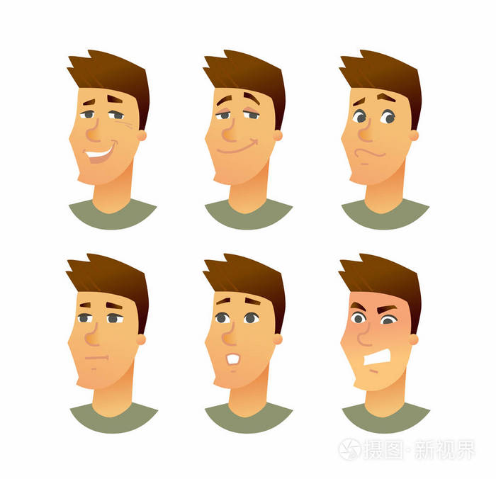 男性的面部表情-现代矢量商业卡通人物插画
