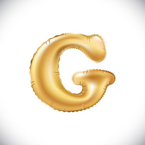矢量金属金 G 汽球 金色字母。新的一年 节日 生日 庆典。金色光泽明亮字体在空气中