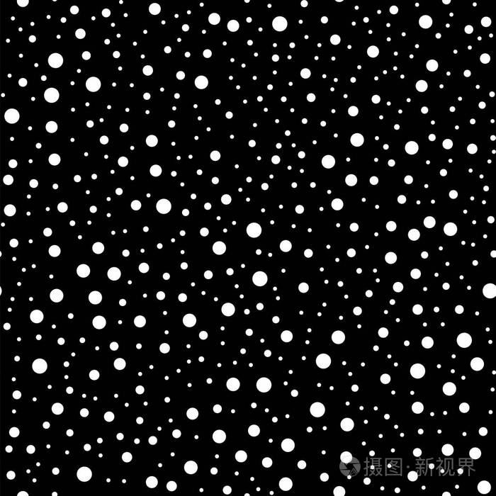 黑色背景罕见经典白色波尔卡圆点纺织图案白色圆点无缝模式