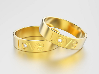 3d 图两个黄色金订婚戒指钻石和