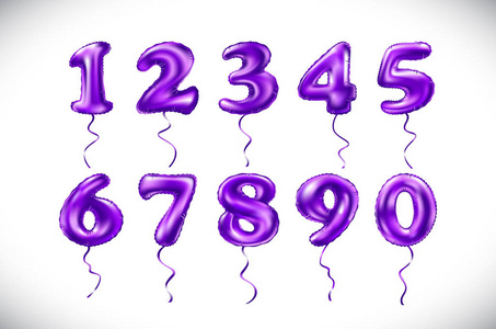 矢量紫粉色紫色数字 1 2 3 4 5 6 7 8 9 0 金属气球。紫罗兰色方装饰金色气球。节日快乐，生日，