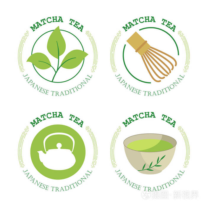 日本的民族和国家的茶道.抹茶的标志集.传统的下午茶时间.