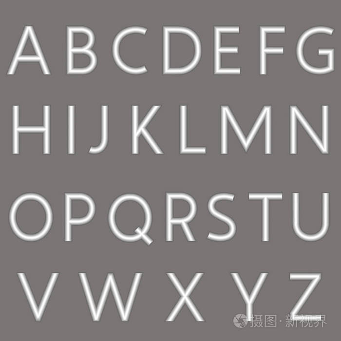 一套完整的拉丁文字母与哑光表面的银金属丝制成.