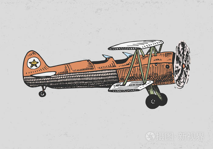 客运飞机玉米芯或飞机航空旅行插画的一套刻的手绘在旧的素描样式老式