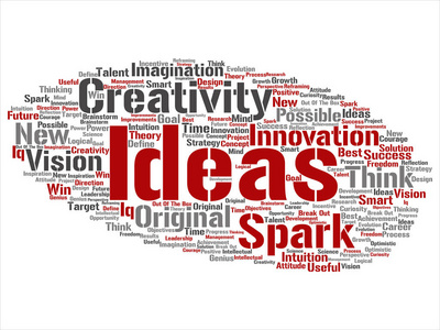 抽象认为概念新创意头脑风暴抽象词云上孤立的背景.