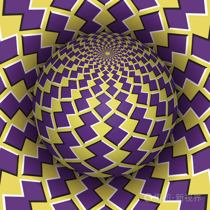 格仔的球洞里翱翔.黄紫色的图案化的对象.在超现实的风格的抽象背景