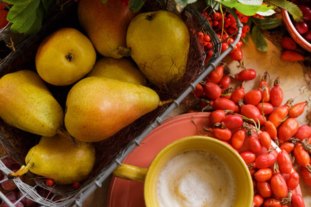 杯咖啡包围秋季水果 浆果 红东北林业大学
