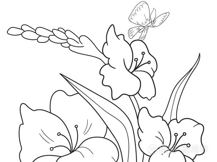 着色的儿童卡通片空地与花在自然插画-正版商用图片0z7ag2-摄图新视界