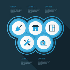 建筑色彩鲜艳的图标设置。建筑 螺丝刀 测量工具及其他元素的集合。此外包括刀 建筑 扳手等符号