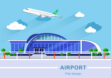 平面设计概念的详细机场与飞机建立