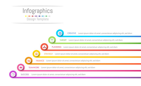 您的业务数据与 7 选项 零件 步骤 时间线或过程的信息图表设计元素。矢量图