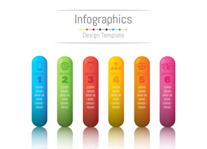 您的业务数据与 6 选项 零件 步骤 时间线或过程的信息图表设计元素。矢量图