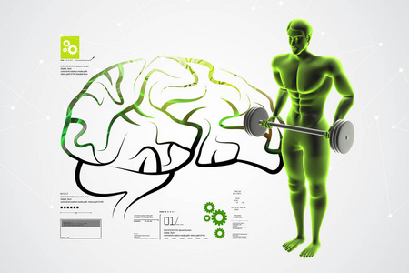 3d 人类大脑与男性身体的图解