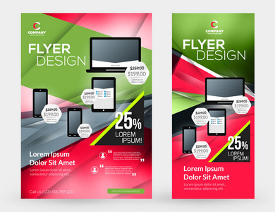 抽象矢量业务宣传册封面或横幅设计模板。业务传单和海报与抽象的红色和绿色背景