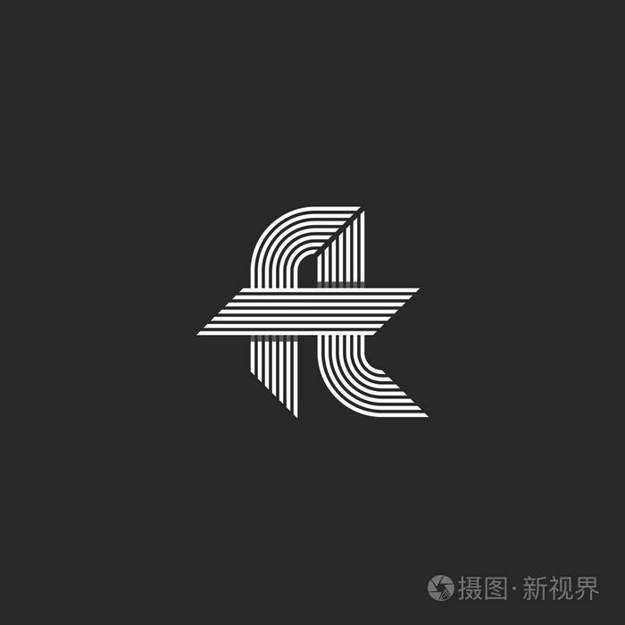 字母英尺标志理念会标,链接的时髦 f 和 t 符号,重叠薄平行线会徽现代