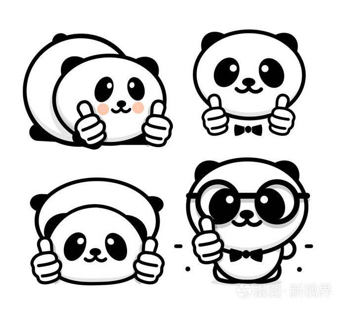 中国玩具熊黑颜色标志, 简单的图像,与动物图片微笑熊猫卡通矢量图像