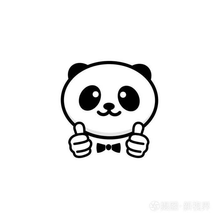 搞笑小可爱的熊猫展示姿态与手, 抽象符号的核准和通过.