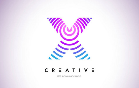 字母变形设计元素x 线变形标志设计.用紫色圆形字母图标照片