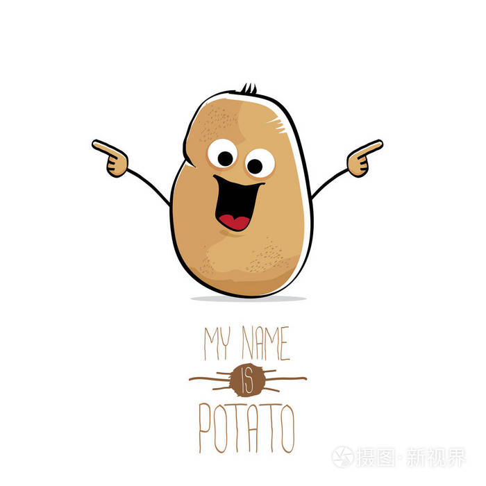矢量可爱的卡通可爱棕色马铃薯上白色孤立