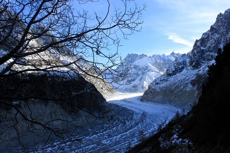 全景 Mer de 蜜饯在阿尔卑斯山，靠近夏蒙尼