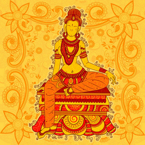 印度女性雕塑在插花艺术风格的古董雕像照片