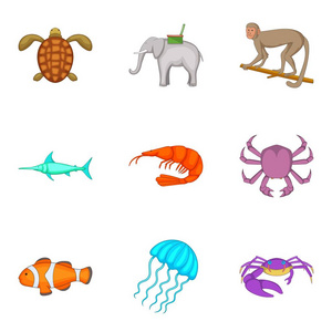 螃蟹的卡通风格的图标集