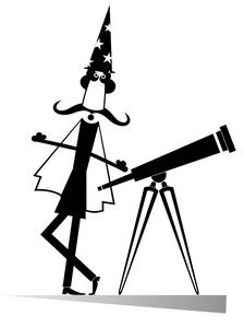 用望远镜孤立的卡通观星