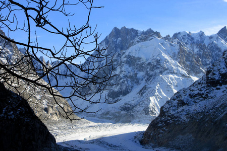 全景 Mer de 蜜饯在阿尔卑斯山，靠近夏蒙尼